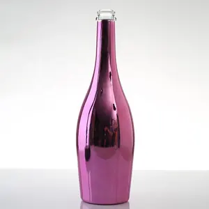 Hot bán mạ điện rỗng 750 ml 1000 ml màu vàng tím đen Glass Wine Bottle Frosted Vòng Gin Rum Whisky Violet