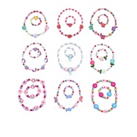 Nouvel ensemble de bijoux pour enfants, animaux de dessin animé, mignon, multicolore, en résine acrylique, perles en argent électroplaté, collier et bracelet