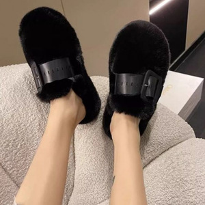 Zapatillas peludas con punta cerrada para mujer, ropa para exteriores, nueva suela gruesa de otoño e invierno, suela blanda antideslizante - Product Image 2