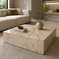 Table basse moderne Sofita en marbre doré, table centrale de luxe en pierre naturelle, pierre à veines rouges, meubles de salon pour villa