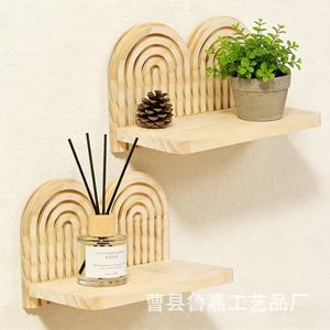 Solid Wood Wall Mounted <b>Shelf</b> Geometric Design Display <b>Rack</b> For Home Decoration Living Room Storage - Product Image 2