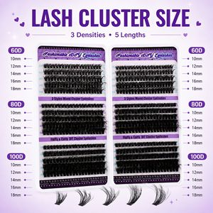 Kit de cils en grappe volumineux à faire soi-même, courbure D, cils segmentés avec colle à cils pour maquillage des yeux à domicile, salon de beauté - Product Image 3