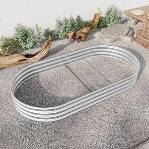 Lit de jardin surélevé DB extérieur, grand jardinière ovale en métal pour plantes, légumes et fleurs-Argent - Product Image 6