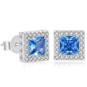 Pendientes Cuadrados Azules para Hombre, Estilo Hiphop, Chapados en Oro Blanco, Plata 925, 5A CZ, Hipoalergénicos, con Incrustaciones de Circonitas - Product Image 1