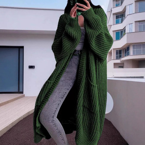 Cardigan en tricot épais surdimensionné pour <span class=keywords><strong>femme</strong></span>, manteau pull mi-<span class=keywords><strong>long</strong></span> à manches longues en mélange de viscose - Product Image 4