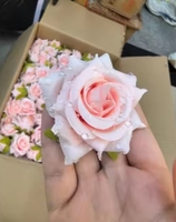 Vente chaude 6*6cm Artificielle Rose Têtes De Fleurs Avec Goutte D'eau pour La Fête De Mariage DIY Gâteau Accessoires Fleur Mur Décor