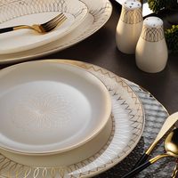 Service de table en porcelaine fine de 24 pièces / Ensemble d'assiettes pour 6 personnes, idéal pour hôtels et restaurants