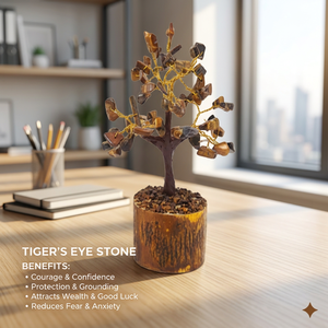 Tiger Eye Stone <b>Tree</b> Figurine Handmade Gemstone Environmentally Friendly Feng Shui Home Decoration From Gujarat - Product Image 2