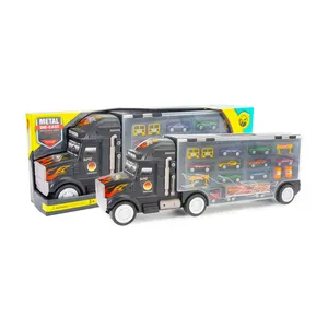 Trailer Toy Set mit 16 Stück Enthält 8 Mini-Spielzeug autos aus Druckguss, 1 LKW in Midi-Größe, 6 Zubehör und 1 Spielzeug teppich