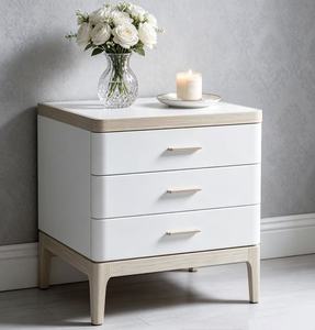Modern Two-tone Solid Wood Nightstand,3 Drawer Wood Pull Curved Leg Bedside Cabinet for Minimalist Bedroom <b>Night</b> <b>Stand</b> - Product Image 3