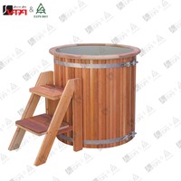 Vapasauna – Vente directe usine – Jupe de bain en cèdre rouge avec revêtement en PP, couvercle isolé et marchepied de sécurité pour spa/villa