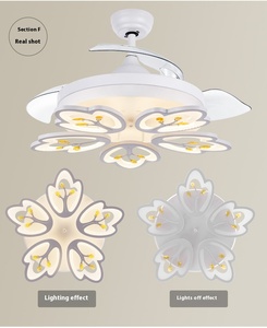 Ventilateurs de plafond LED modernes en fer, haute luminosité, gradation tricolore, moteur CC, 5 pales, fabricant de Zhongshan, lumière de forme spéciale - Product Image 6