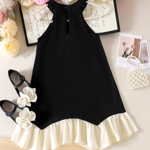 Vestido de Princesa con Cuello Halter y Perlas para Niñas, Estilo Europeo y Americano, con Volantes, Elegante y a la Moda, Ropa Infantil de Verano - Product Image 6