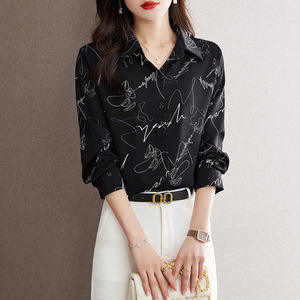 Chemisiers pour femmes <span class=keywords><strong>en</strong></span> mousseline de <span class=keywords><strong>soie</strong></span>, style <span class=keywords><strong>chic</strong></span> du début du printemps, imprimé graffiti, amples, décontractés, pour l'extérieur - Product Image 2