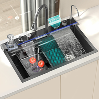 Cascade moderne à affichage numérique à LED Bol unique noir multifonctionnel Undermount 304 éviers de cuisine intelligents en acier inoxydable