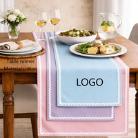 Chemin de table en coton personnalisé avec bordure en ruban ric-rac, logo brodé sur mesure pour mariage, fête, décoration de la maison et de la cuisine