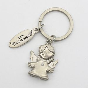 Cute Metal Plate 3D Angel Keychain with Rhinestone Misty Nickel Plating with Soft Enamel Custom Angel <b>Key</b> Chain - Product Image 1