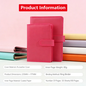 Organiseur/Agenda en cuir A5 6 anneaux métalliques, couverture rigide en cuir PU, six trous, avec porte-cartes, cadeau économique, classeur <span class=keywords><strong>personnel</strong></span> - Product Image 4