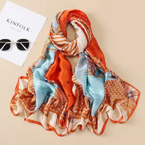 print satin scarf 180*90 cm hijab shawl silk silken scarf customized printed pattern hijab for women stylish Shawls And Scarves