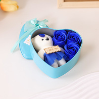 Emballage élégant en forme de cœur, ours en peluche, 3 savons en forme de rose, boîte cadeau pour la Saint-Valentin, cadeau pour la fête des mères