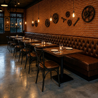 Meubles de restaurant de luxe Ron Group, table carrée en bois, banquette en cuir capitonnée à dossier haut, chaise en métal personnalisée pour usage commercial