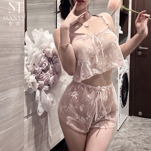 Man Yu Lingerie Pure Desire Chemise de nuit pour femme, jolie camisole transparente en maille et dentelle avec nœud 9549 - Product Image 1