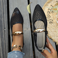 Chaussures plates pour femme, style Mary Jane, en maille, modèle été 2026, transparentes, respirantes, à semelle souple, bout pointu, à bouton unique