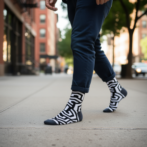 Calcetines de Media Pantorrilla para Hombre, Tallas 40-45, Negros y Blancos con Patrón Geométrico, Calcetines de Moda - Product Image 2
