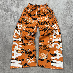 Streetwear Patch Broderie Pantalon Personnalisé Éponge Française Zip Up Hommes Pantalons De Survêtement Sérigraphie Patchwork Jambe Large Baggy Pantalon - Product Image 1