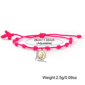 Bracelet de prière noué avec médaille Vierge <span class=keywords><strong>Marie</strong></span>, breloque de protection, cordon tressé réglable, cadeau pour hommes et femmes - Product Image 5