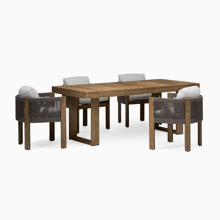 Custom garden set handcrafted dining set new design patio all weather teak wooden rope outdoor dining table