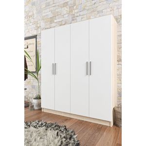 Modern White 6-Door Wooden Wardrobe with 4 Drawers and 13 <b>Shelves</b> Large Storage Bedroom Cabinet for <b>Clothes</b> Storage - Product Image 6