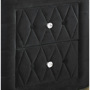 Oval Faux Marble Top Nightstand 2 <b>Drawers</b> Black Tufted <b>Storage</b> Bedside Cabinet - Product Image 2