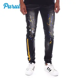 Latest design skinny slim fit men jeans fashion stretch denim stay lowkey ripped denim jeans men