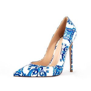 Pumps pour femmes en porcelaine bleue et blanche, talons hauts vintage sexy, chaussures élégantes pour le bureau et les fêtes - Product Image 6