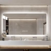 Miroir de Maquillage Mural pour Salon de Coiffure, Argenté, Personnalisé, avec Éclairage LED Rétroéclairé, Tapis Chauffant Anti-buée et Interrupteur Tactile