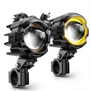 Lampu Tambahan Depan Motor LED Fog/Driving/Spotlight Halo DRL Putih/Amber 8 Mode Pencahayaan Dua Warna