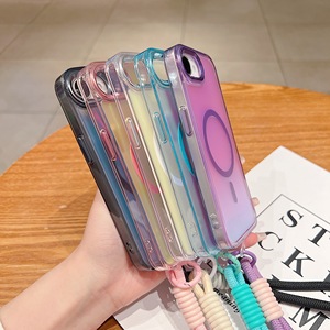 Estuche translúcido colorido degradado para <span class=keywords><strong>IPhone</strong></span> <span class=keywords><strong>12</strong></span> 13 14 15 16 Pro Max 16E Carga inalámbrica Cubierta de <span class=keywords><strong>cuerda</strong></span> colgante magnética fuerte - Product Image 4