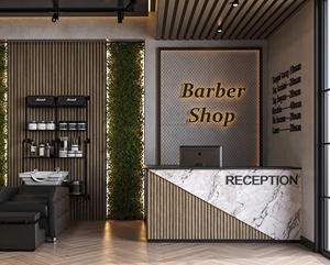 Bespoke Minimalist Barbershop Interior Design Service Modern Hairdressing Studio Fitting LED Illuminated Station - Product Image 1