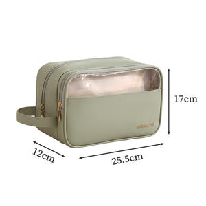 Sac de toilette portable en cuir PU imperméable de haute qualité avec fermeture éclair tendance pour le voyage - Product Image 5