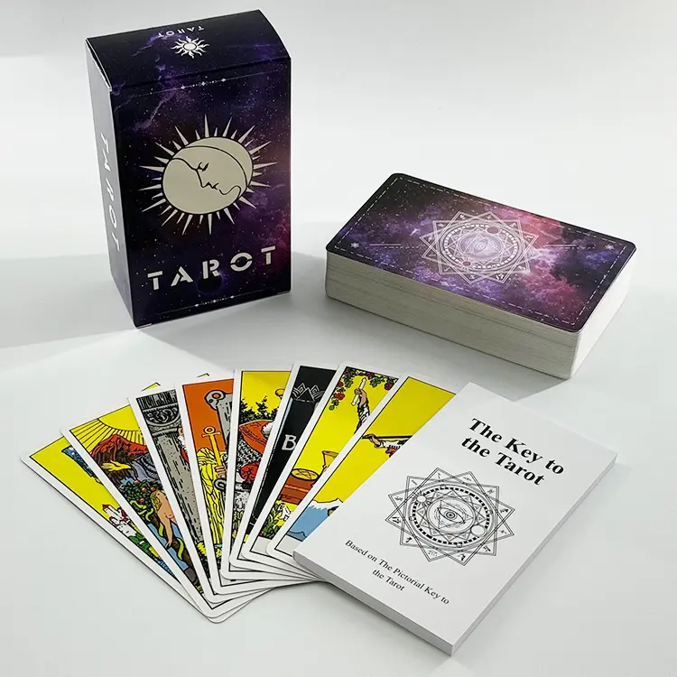 Biểu tượng tùy chỉnh in ấn khẳng định Oracle Tarot thẻ boong 78 bán buôn giấy Tarot thẻ Set với sách hướng dẫn