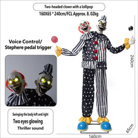 Vente Flash Transfrontalière Halloween : Grand Clown Mécanique Électrique Lumineux à Induction, Double Tête, en Tissu Latex Rayé à Pois