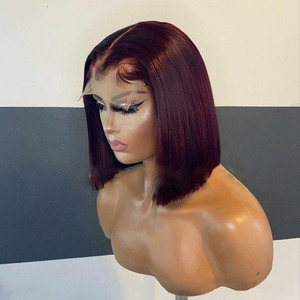 Parrucche colorate bordeaux 4 x4 chiusura in pizzo parrucche anteriori capelli umani Pre pizzicati taglio corto <span class=keywords><strong>Bob</strong></span> parrucche Glueless per capelli vergini grezzi brasiliani - Product Image 2