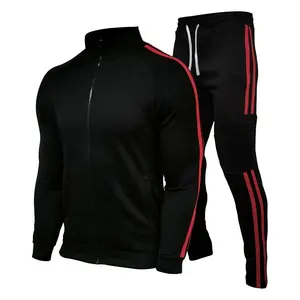Haute qualité vêtements de sport plaine survêtements polyester hommes formation jogging veste + pantalon slim fit football survêtements
