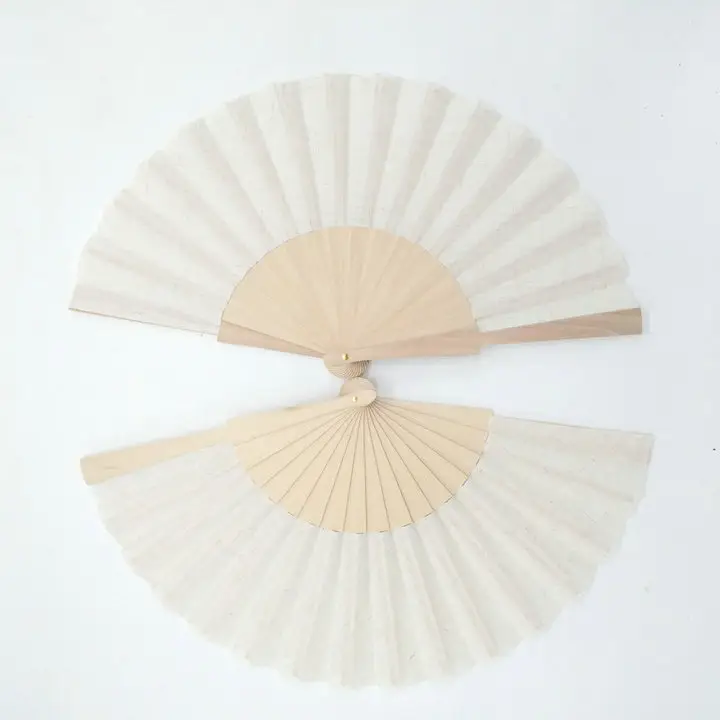 Customized DIY blank white wood Handmade Hand Hold Folding TC Fan for Dance or Home Decor