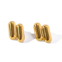 Boucles d'oreilles créoles à clous en acier inoxydable plaqué or 18 carats, design double couche, étanches, bijoux tendance, cadeau