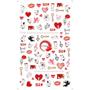 韩式情人节红色爱心玫瑰性感唇幸运猫艺术美甲贴纸