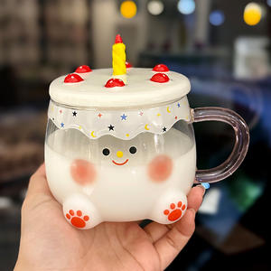 Tazas de vidrio irrompibles resistentes al calor, regalo de cumpleaños, taza de café de vidrio con tapa, forma de pastel, tazas de vidrio bonitas - Product Image 4