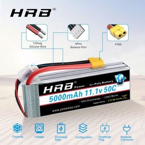 <span class=keywords><strong>HRB</strong></span> 5000mAh แบตเตอรี่3S 11.1V 50C Lipo สำหรับรถ RC/เครื่องบิน RC - Product Image 4