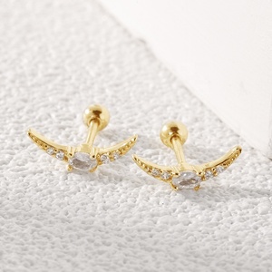 Bijoux minimalistes nagosa or 18 carats vermeil <span class=keywords><strong>argent</strong></span> sterling 925 zircon cubique ovale <span class=keywords><strong>lune</strong></span> <span class=keywords><strong>croissant</strong></span> barbell boucles <span class=keywords><strong>d</strong></span>'oreilles - Product Image 2